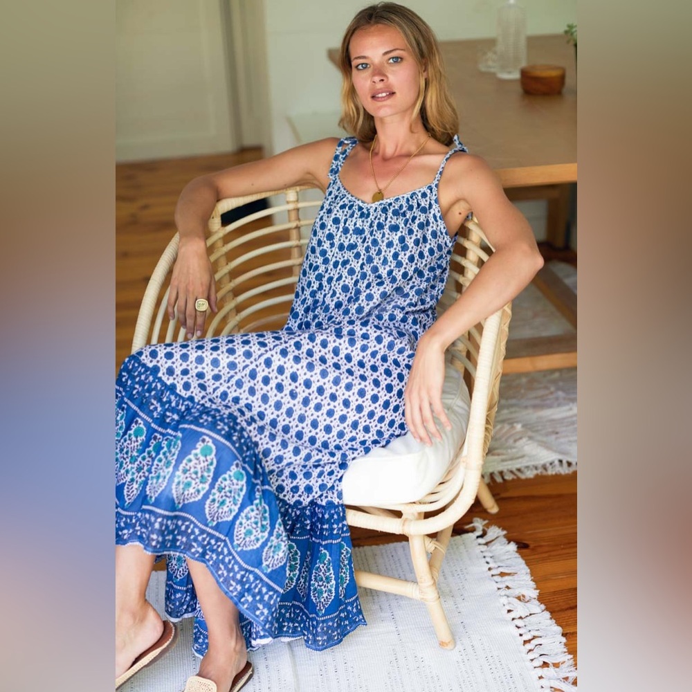 EMERSON FRY INDIA SUNDRESS - HERITAGE BLUE FLOWERS ORGANIC